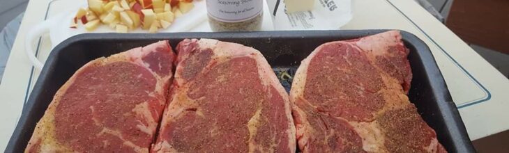 Ribeyes seasoned with Clark’s seasoning.