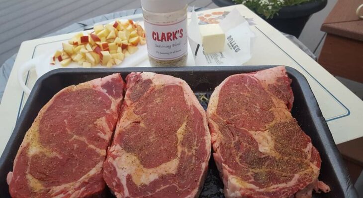 Ribeyes seasoned with Clark’s seasoning.